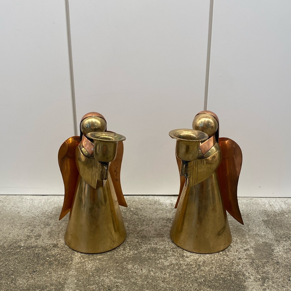 Vintage Brass/Copper Angel Candleholders